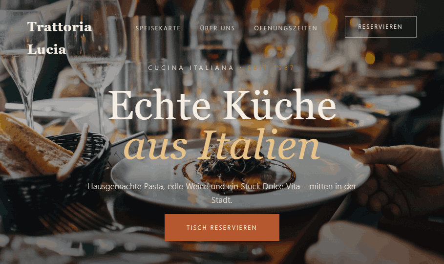 Website-Konzept Trattoria Lucia — Restaurant-Website mit warmer Bildwelt und edler Typografie